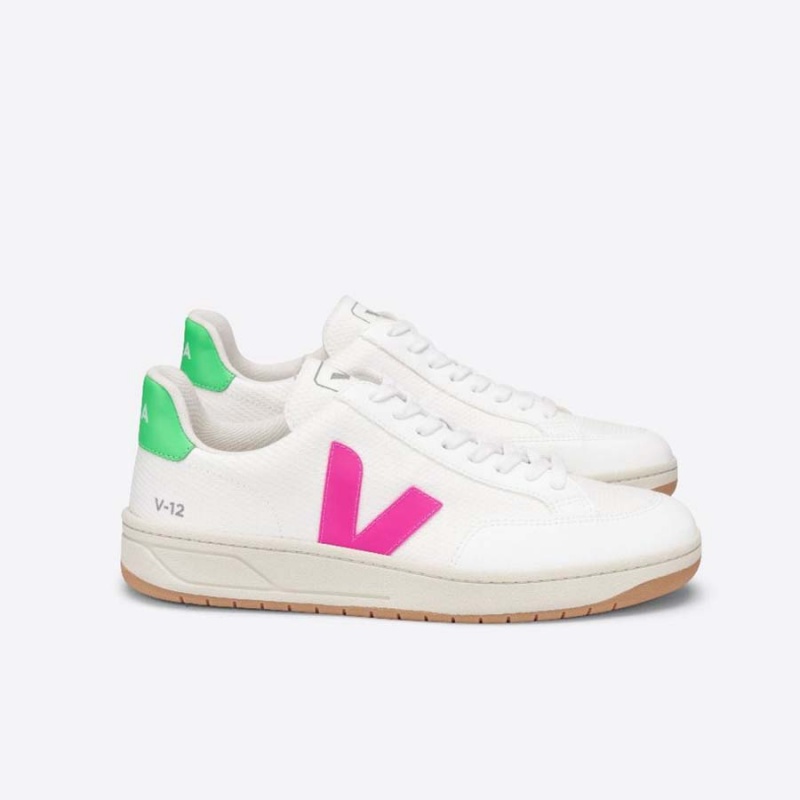 Men\'s Veja V-12 V-12 White / Green | 0139-ZLGFJ