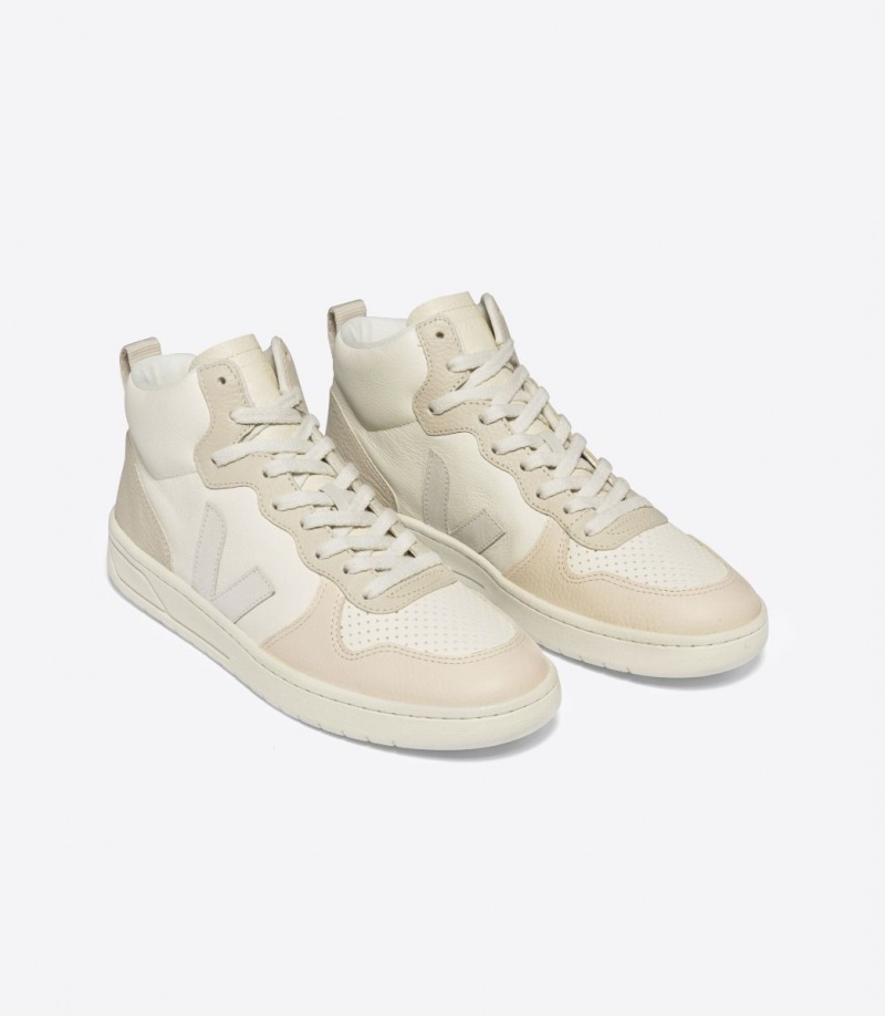 Women's Veja V-15 Chromefree Leather Beige/White | 6408-LMTXU