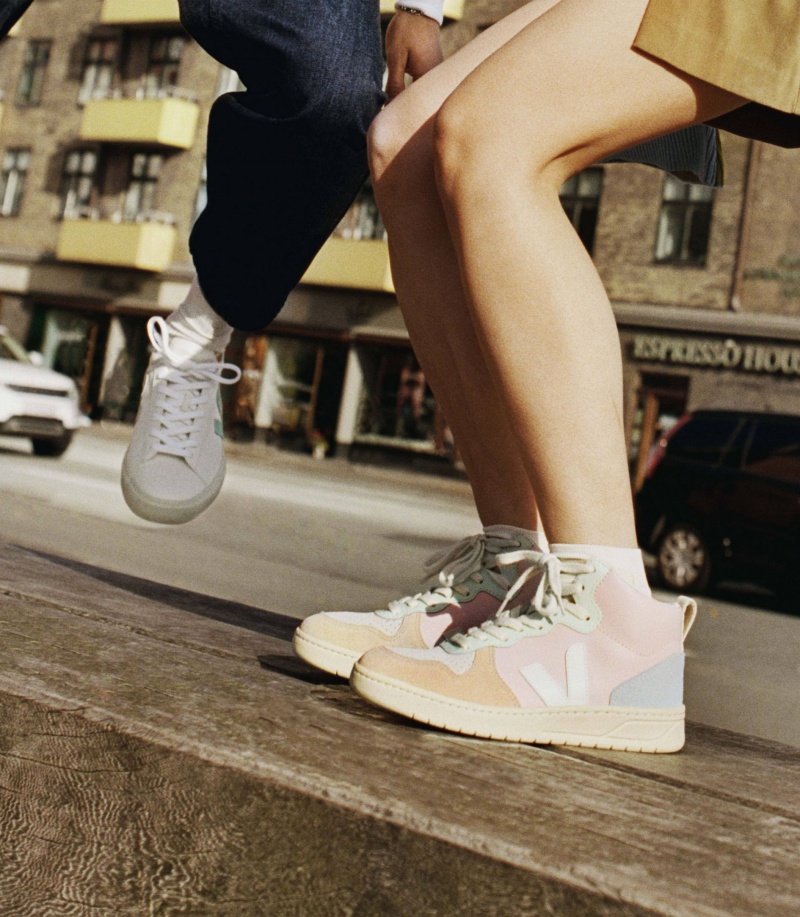 Women's Veja V-15 Leather Petale White Multico | 3589-WTBGL