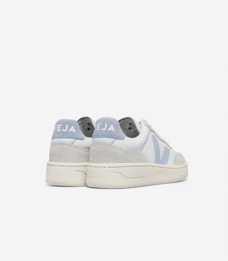 Women's Veja V-90 Leather White/Blue | 0825-SIKWV